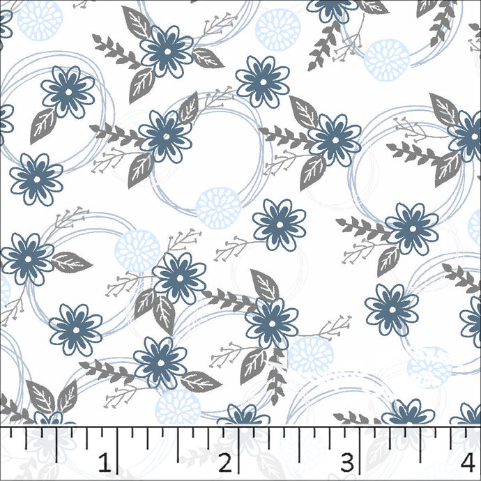 Standard Weave Floral Print Poly Cotton Fabric White