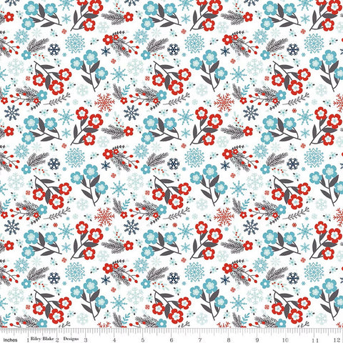 white, A Perfect Winter Collection Flowers Cotton Fabric C17991