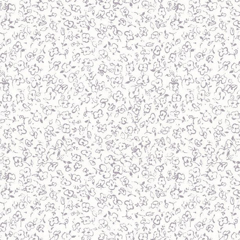 Au Naturel Collection Floral Doodle Cotton Fabric 17820 white background, purple flowers