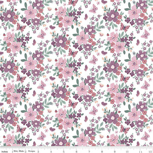 Buds and Butterflies Collection Floral Cotton Fabric C15350 white