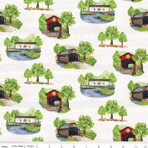 White, Covered Bridges Collection Cotton Fabric CD15820