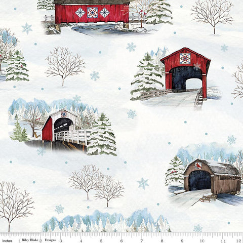 white, Covered Bridges in Winter Collection Cotton Fabric CD18000