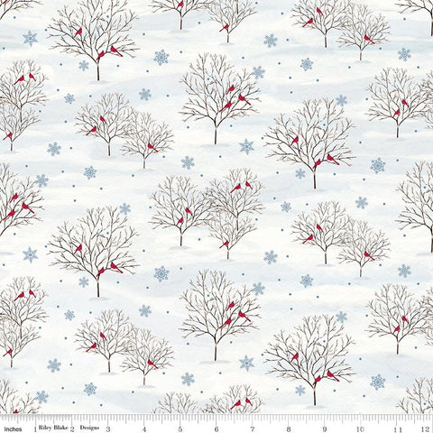 white, Covered Bridges in Winter Collection Winter Trees Cotton Fabric CD18001