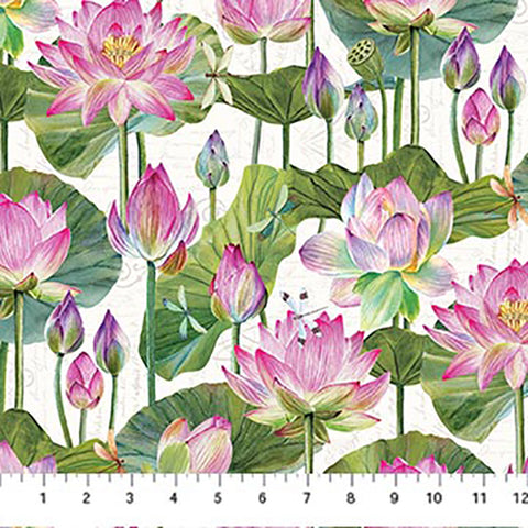 Water Lilies Collection Large Floral Cotton Fabric DP25057 white