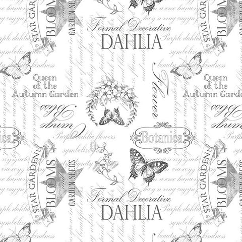 white, Dahlia Botanica Collection Ephemera Cotton Fabric 33927
