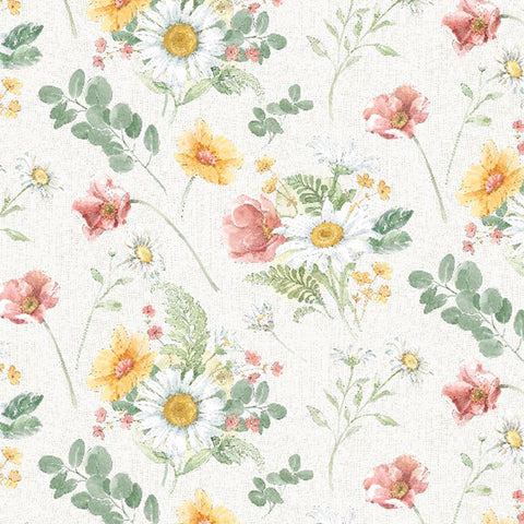 Daisy Days Collection Large Floral Cotton Fabric 83311 white