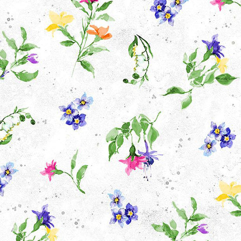 white, Floral Flutter Collection Large Floral Toss Cotton Fabric 39911