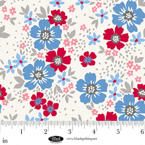 white, Front Porch Charm Collection Large Floral Cotton Fabric 4693