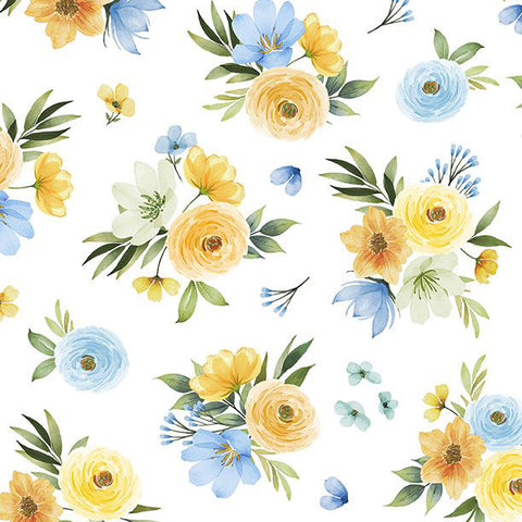 white, Gentle Meadow Collection Bouquet Toss Cotton Fabric 32113