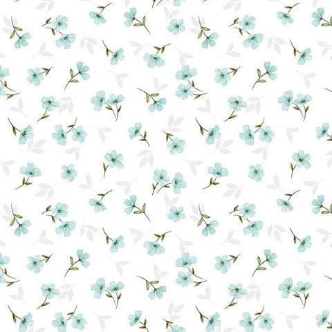 white, Gentle Meadow Collection Small Floral Toss Cotton Fabric 32115