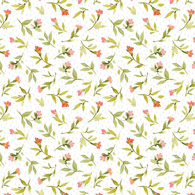 Hummingbird Floral Collection Floral Toss Cotton Fabric 3023-39831 white
