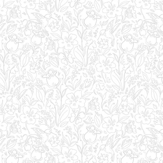 Hummingbird Floral Collection Toile Cotton Fabric 3023-39833 white