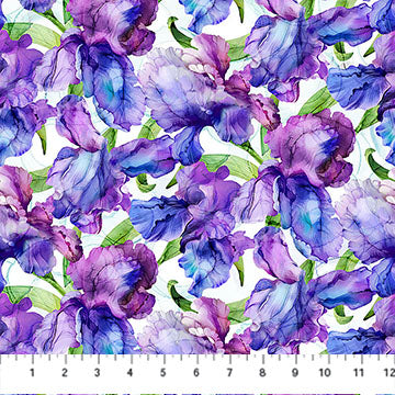 white, Infatuation Iris Collection Large Iris Cotton Fabric DP28614