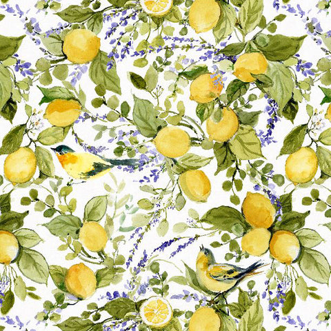 white, Lavender Lemonade Collection Lemons All Over Cotton Fabric 39883