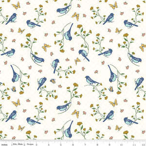 Melody Collection Birds Cotton Fabric C15141 white