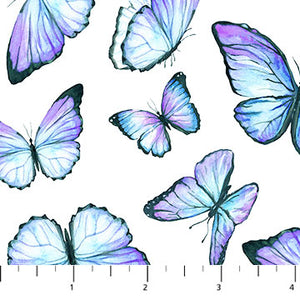 Rhapsody in Blue Collection Butterflies Cotton Fabric 27073 white