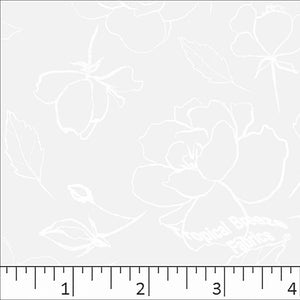 Standard Weave Gold Sketched Floral Print Dress Fabric 6162 white