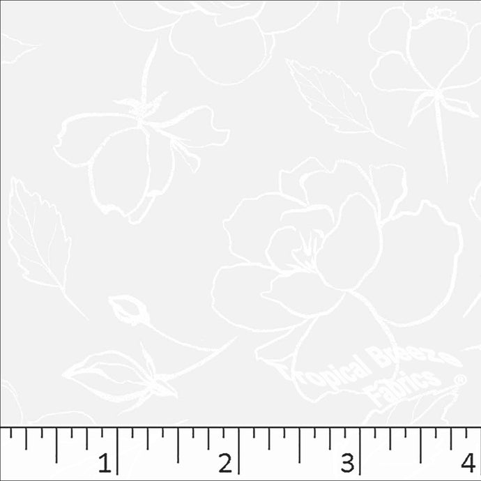 Standard Weave Gold Sketched Floral Print Dress Fabric 6162 white
