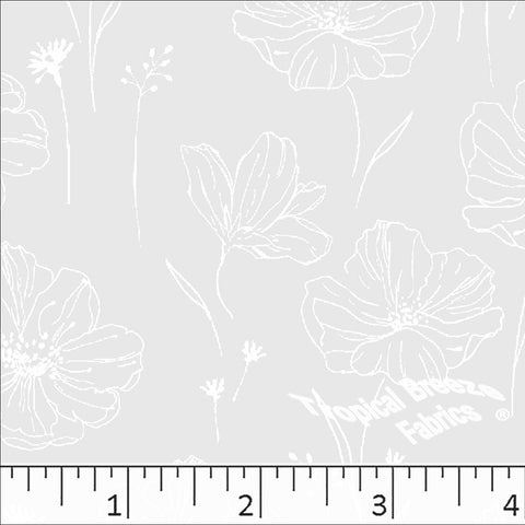 white, Standard Weave Large Floral Poly Cotton Dress Fabric 6230