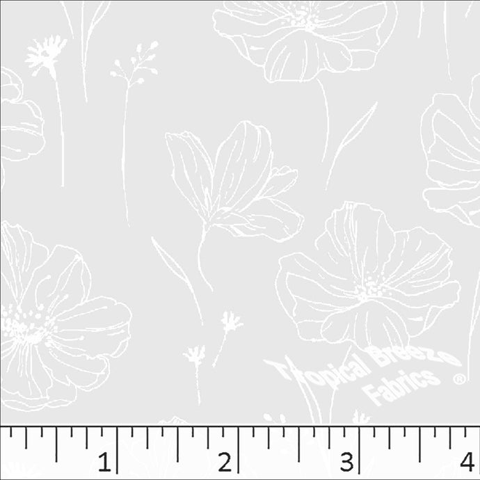 white, Standard Weave Large Floral Poly Cotton Dress Fabric 6230