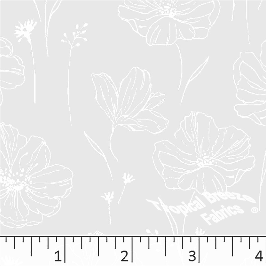 white, Standard Weave Large Floral Poly Cotton Dress Fabric 6230