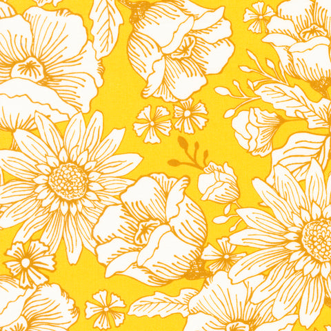 Sunflowers in My Heart Collection Large Floral Cotton Fabric 27320 white