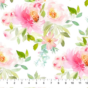 Sweet Surrender Collection Floral Bouquet Cotton Fabric 26946 white