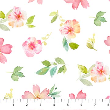 Sweet Surrender Collection Floral Toss Cotton Fabric 26948 white