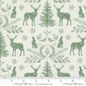 Woodland Winter Collection Damask Animals Cotton Fabric 56092 white