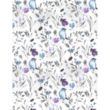 White birds and branches cotton fabric