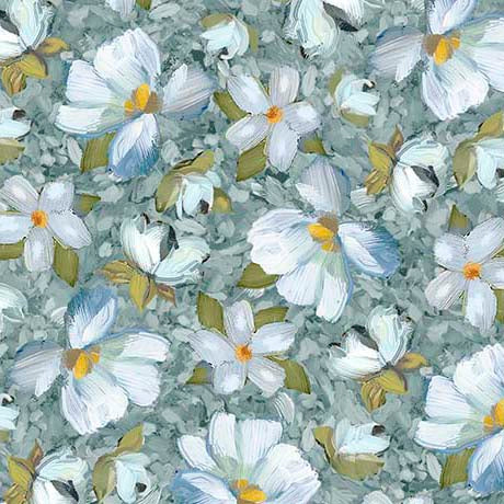white-flowers, Joyful Garden Collection Cotton Fabric 3186