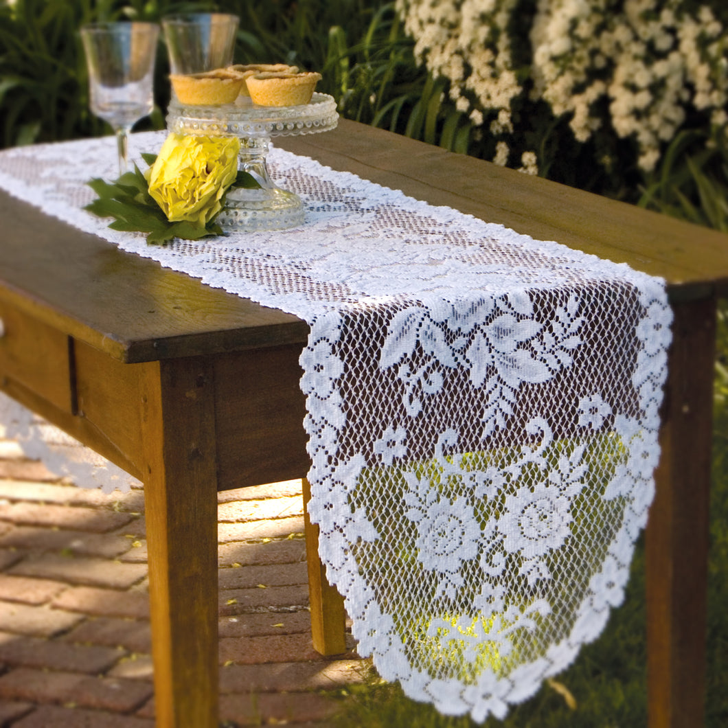 victorian rose lace table runner white