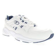 Propet men's Stability Walker shoe in white with navy trim