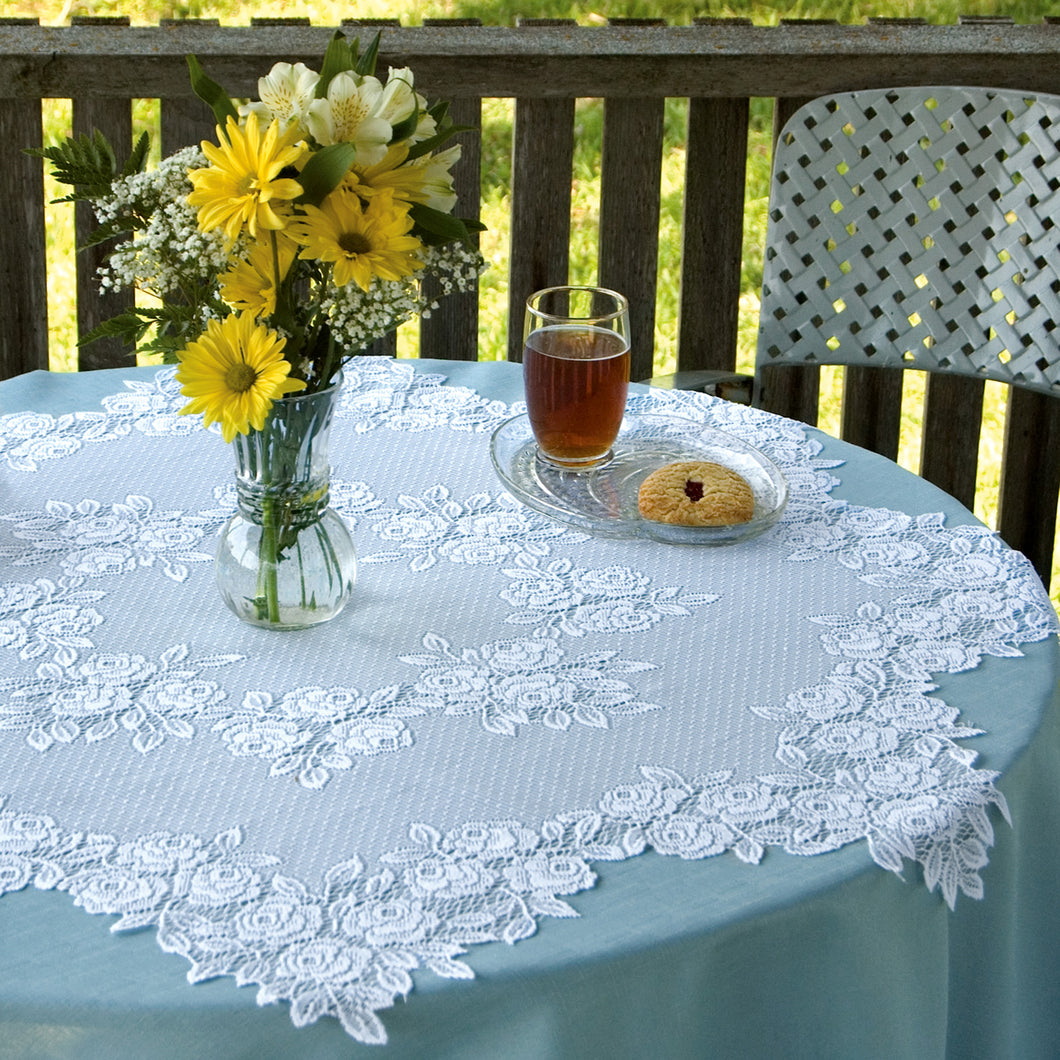 tea rose lace table topper white