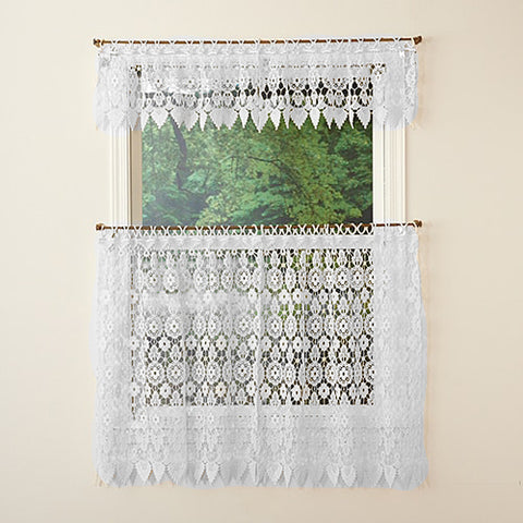White Medallion Macrame Tiers and Valance