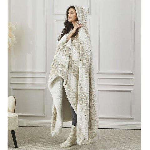 White Leopard Stripe hooded sherpa throw