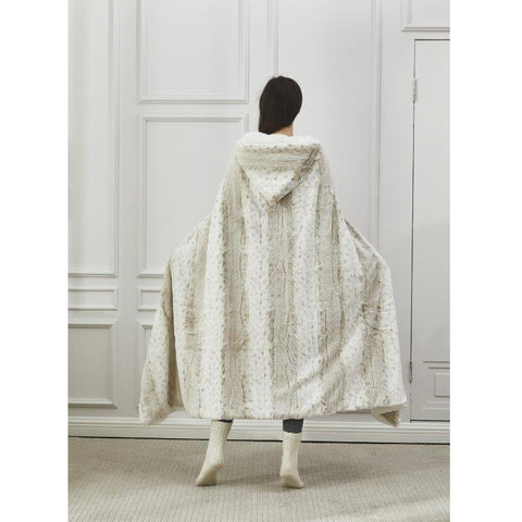 White Leopard Stripe hooded sherpa throw