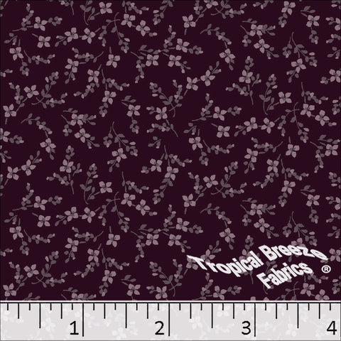 Small Floral Linen Weave Poly Cotton Fabric Wine