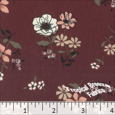 wine, Floral Koshibo Print Polyester Dress Fabric 048532