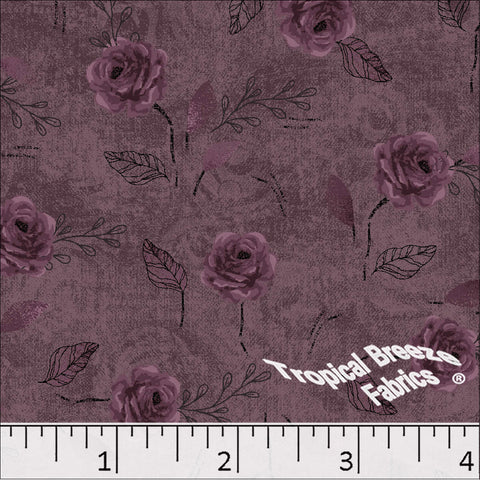 wine, Standard Weave Floral Design Poly Cotton Dress Fabric 6225