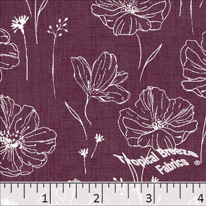 wine, Standard Weave Large Floral Poly Cotton Dress Fabric 6230