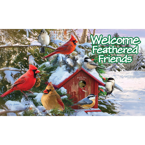 Custom Decor floor mat showing winter birds