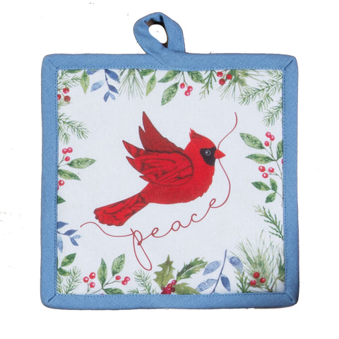 Winter Blue Cardinal potholder