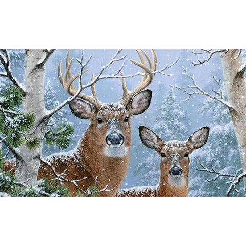 Custom Decor floor mat showing winter whitetail