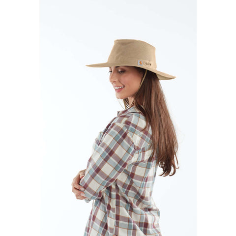 Woman wearing Carhartt sun hat
