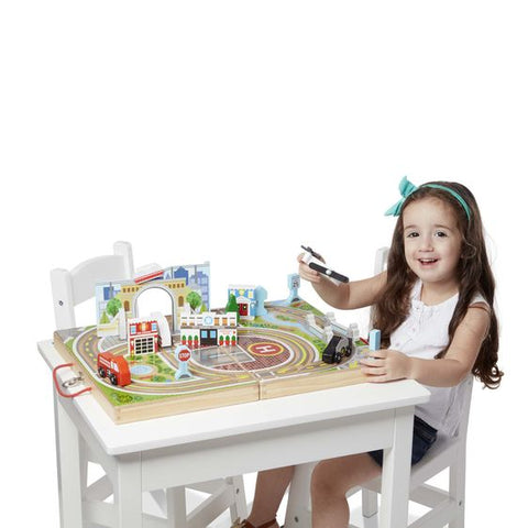 Girl playing with set.