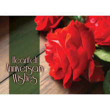 Front of Card 4: Heartfelt Anniversary Wishes, red roses laying on table