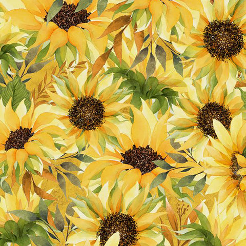Autumn Sun Collection Packed Sunflowers Cotton Fabric yellow