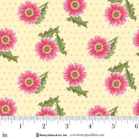 yellow, Bloomscape Collection Flowers and Dots Cotton Fabric 2440