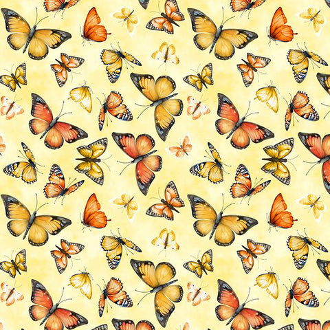 yellow, Dahlia Botanica Collection Butterflies Cotton Fabric 33926